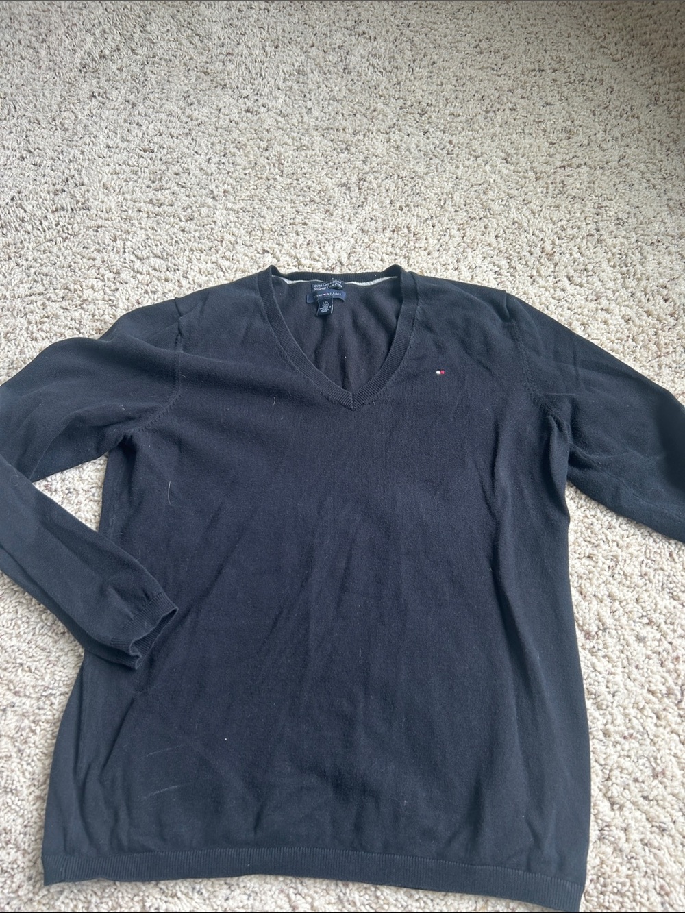 Tommy Hilfiger Black V-Neck Knit Sweater with Chest Logo